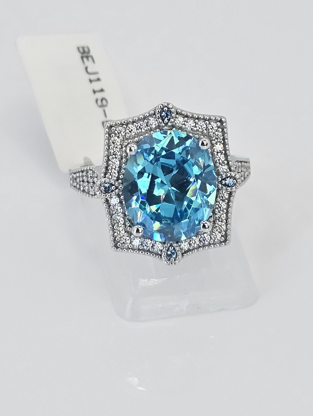 Antique Style Neon Apatite & Diamond Simulant Ring Sterling Silver Size 8 NEW